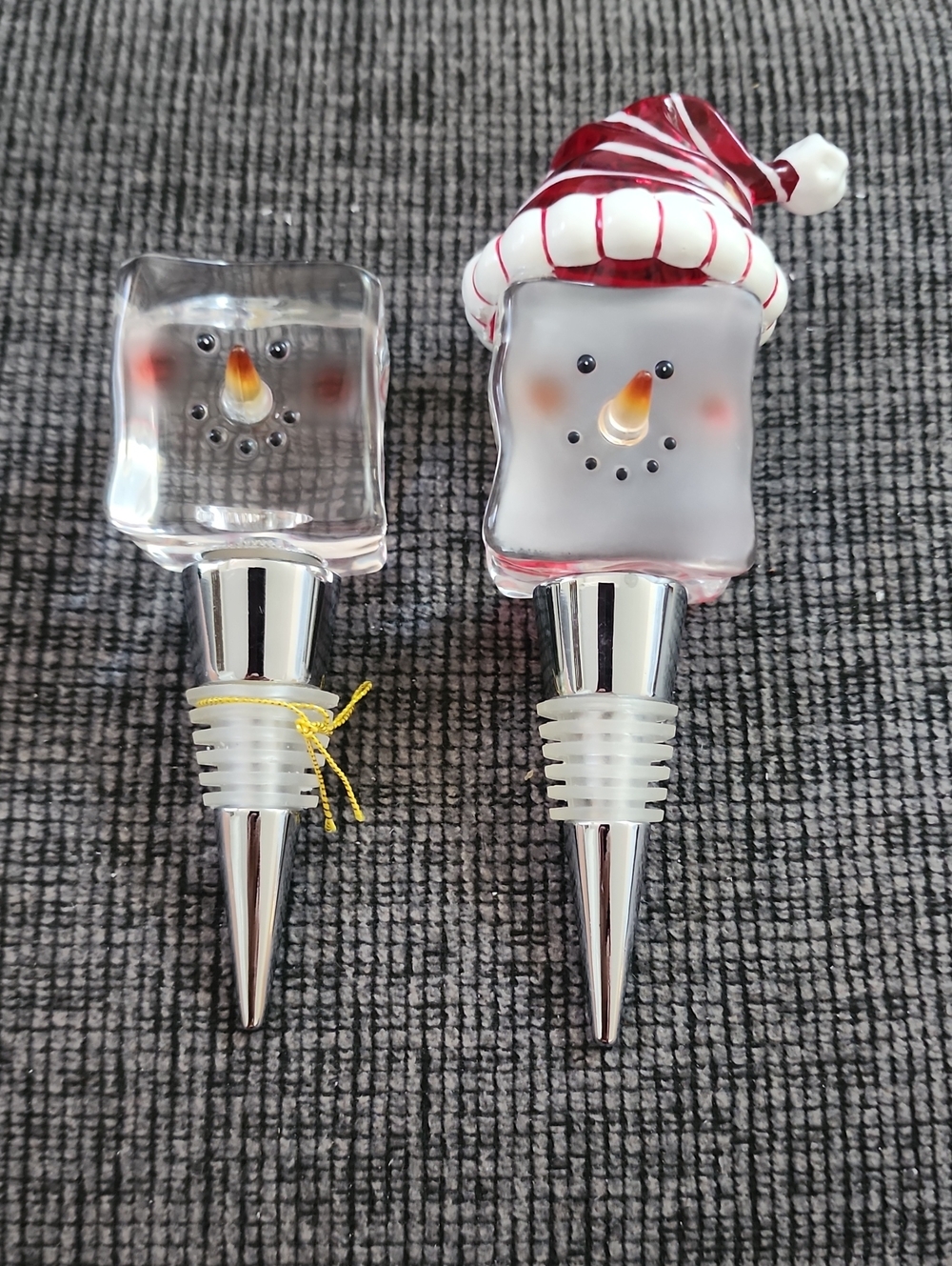 Department 56 Iceman Snowman Bottle Stopper Set of 2 Christmas Wine NIB! 2004